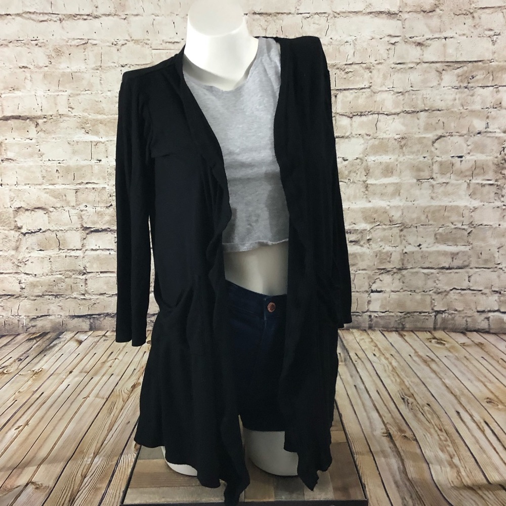 Black open knit cardigan with pockets size small - Picture 2 of 5